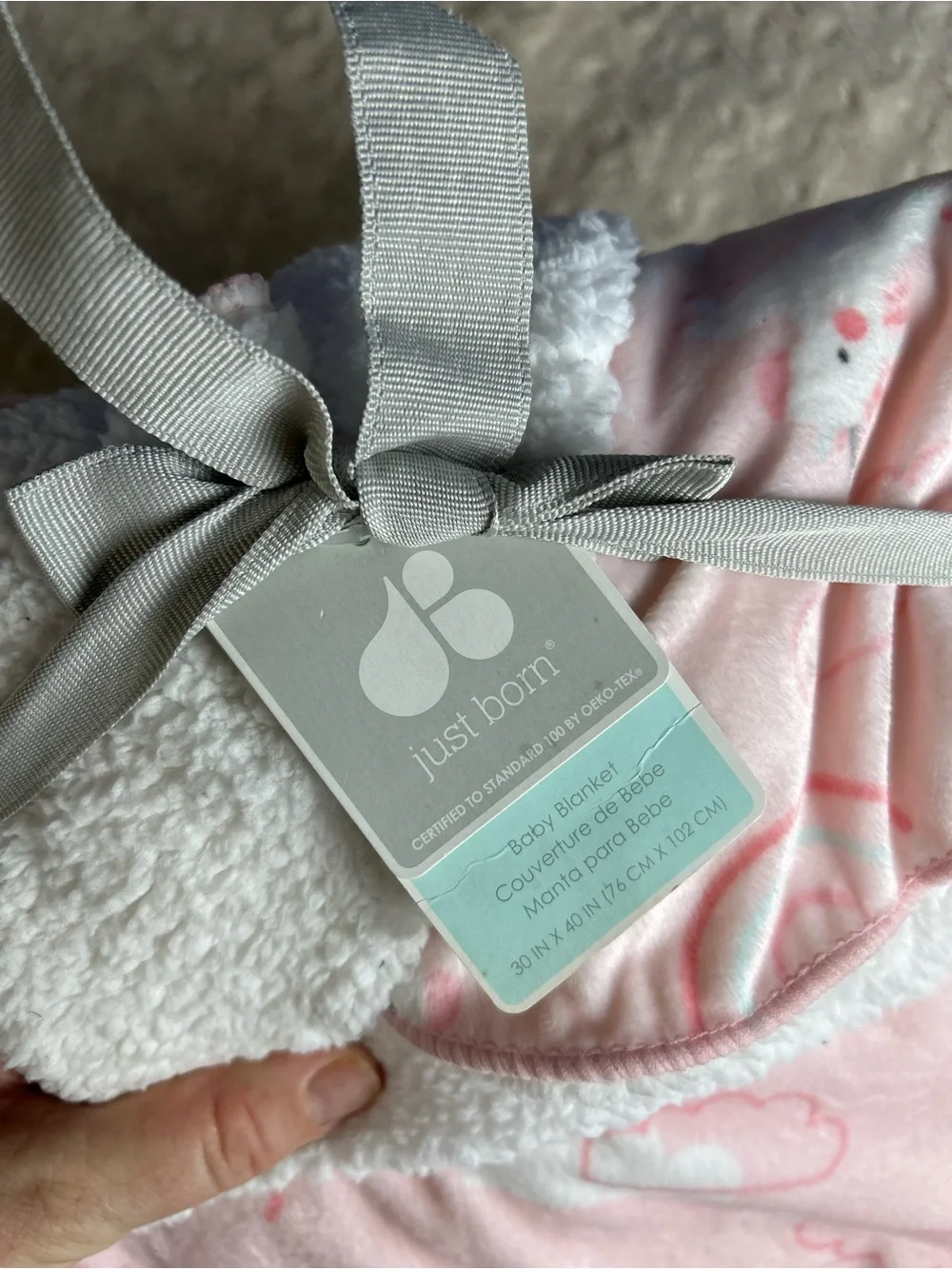 Just Born Pink Unicorn Rainbow Baby Blanket White Sherpa Clouds Security Lovey